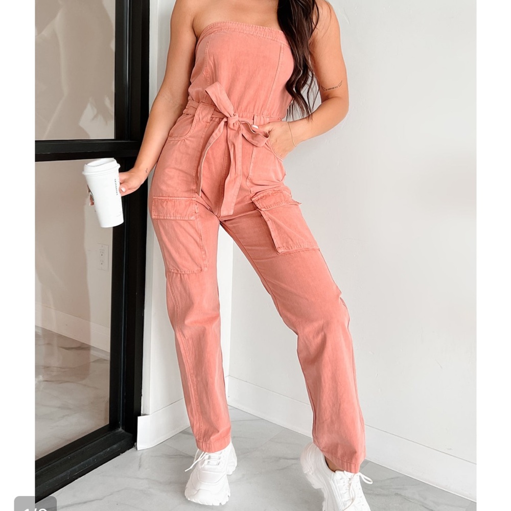 Orange/peach denim jumpsuit! Small